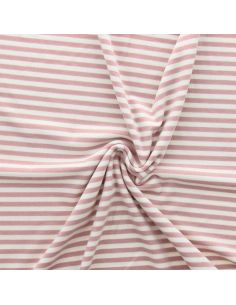 Tissu jersey gratté rayures larges - Rose et écru