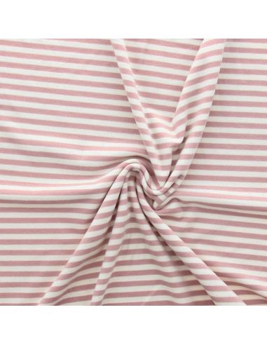 Tissu jersey gratté rayures larges - Rose et écru