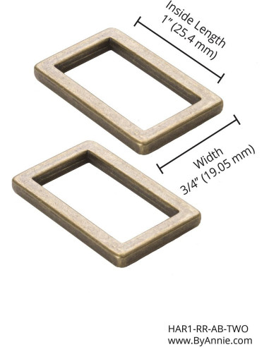 Set de 2 boucles rectangulaires 19 x 25 mm laiton antique