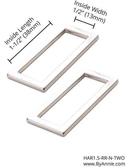 Set de 2 boucles rectangulaires 13 x 38 mm argent