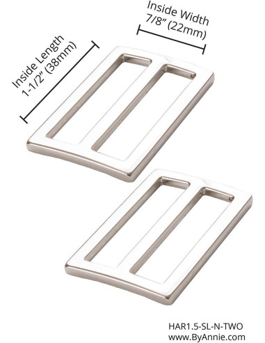 Set de 2 boucles coulissantes 22 x 38 mm argent