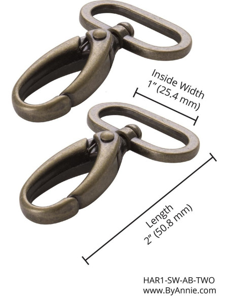 Set de 2 mousquetons passant 25 mm laiton antique