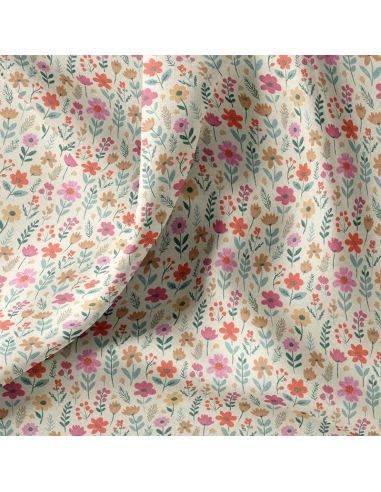 Tissu popeline de coton - Maddy écru et rose