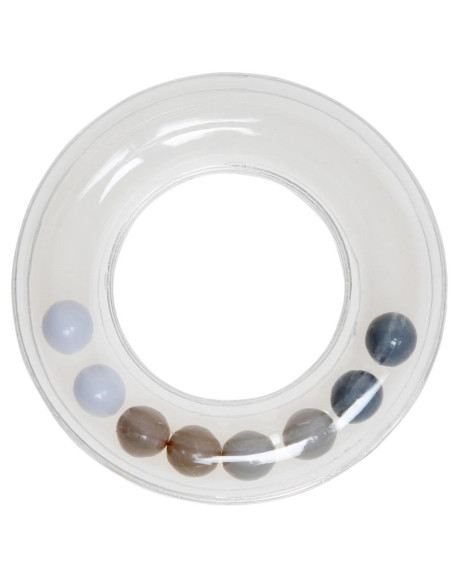 Anneau hochet transparent avec perles 63 mm - Gris