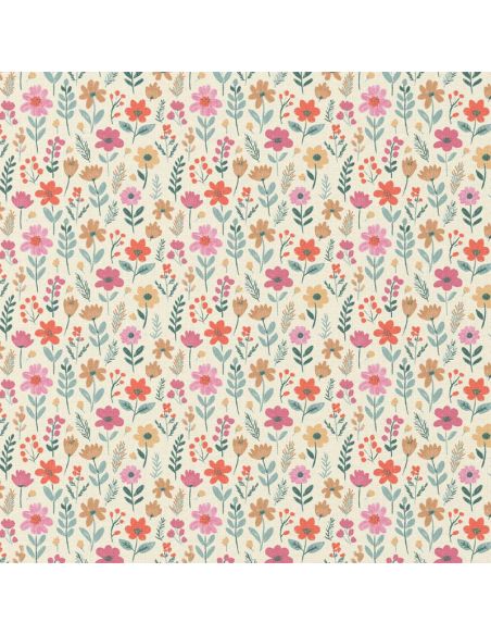 Tissu coton déperlant - Maddy écru et rose