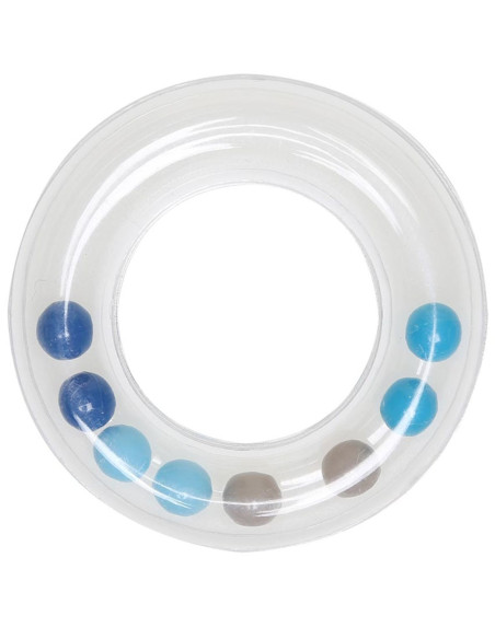 Anneau hochet transparent avec perles 63 mm - Bleu