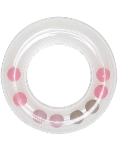 Anneau hochet transparent avec perles 63 mm - Rose
