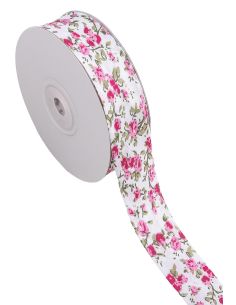 Biais fleuri - Fuchsia