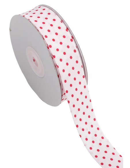 Biais à pois - Rouge sur fond blanc