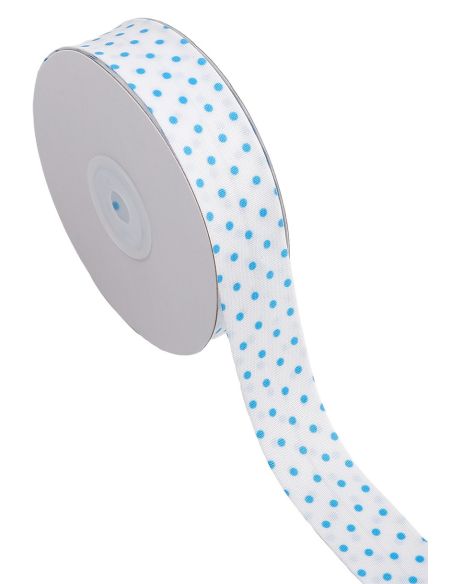 Biais à pois - Bleu sur fond blanc