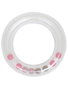 Anneau hochet transparent avec perles 80 mm - Rose