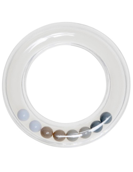 Anneau hochet transparent avec perles 80 mm - Gris