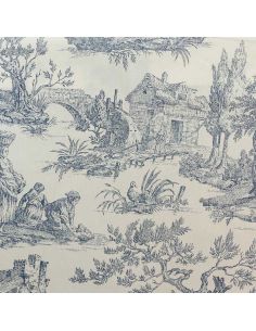 Tissu toile de Jouy demi-natté – Grande largeur – Bleu indigo