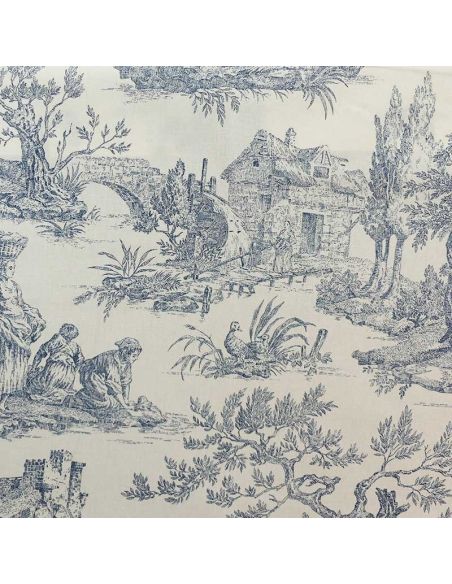 Tissu toile de Jouy demi-natté – Grande largeur – Bleu indigo