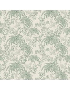 Tissu toile de Jouy demi-natté – Grande largeur – Palme vert cactus