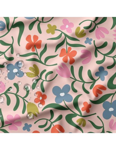 Tissu imperméable pour ciré - Pamela bleu et rouge