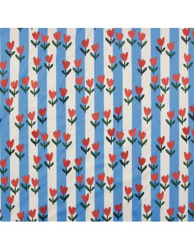 Tissu imperméable pour ciré - Tulip bleu et écru