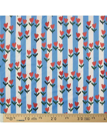 Tissu imperméable pour ciré - Tulip bleu et écru