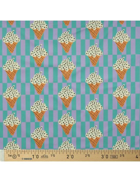 Tissu imperméable pour ciré - Corneto vert et violet