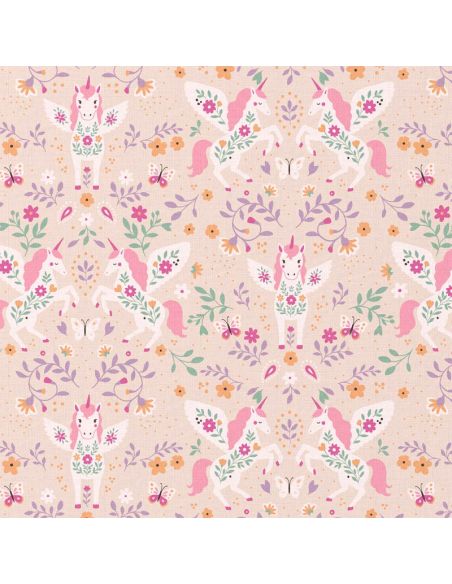 Tissu popeline de coton - Polly gris et rose