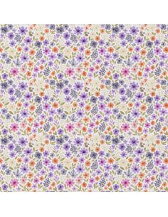 Tissu popeline de coton - Rozen blanc et violet
