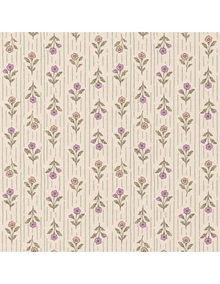 Tissu popeline de coton - Aesa écru et rose
