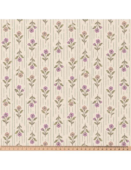 Tissu popeline de coton - Aesa écru et rose