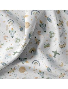Tissu popeline de coton - Véga blanc et vert 2