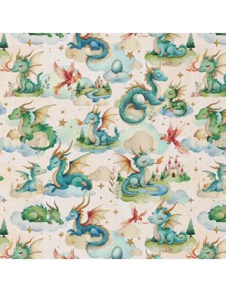 Tissu popeline de coton - Pendra lin et vert