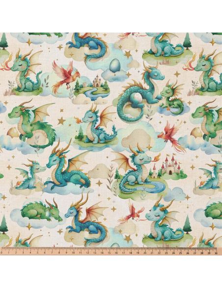 Tissu popeline de coton - Pendra lin et vert