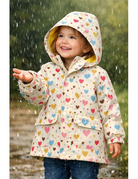 Tissu imperméable pour ciré - Tiamo écru et coeurs multicolore