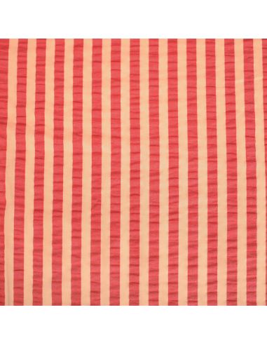 Tissu Seersucker à rayures larges - Abricot et cerise