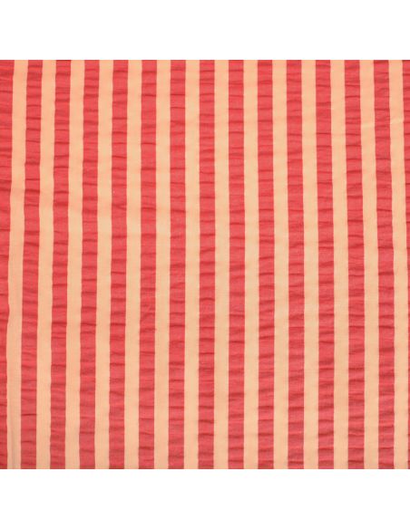 Tissu Seersucker à rayures larges - Abricot et cerise