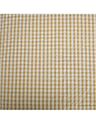 Tissu Seersucker à carreaux - Vert clair et bronze