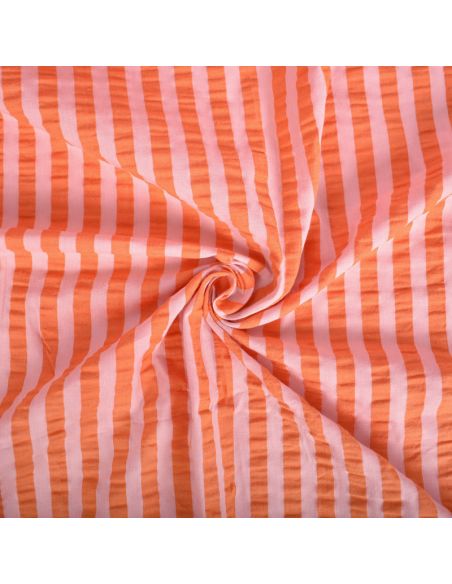 Tissu Seersucker à rayures larges - Rose et tangerine