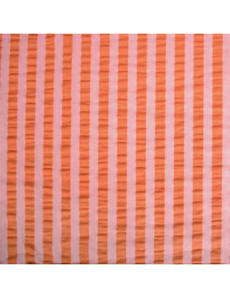 Tissu Seersucker à rayures larges - Rose et tangerine