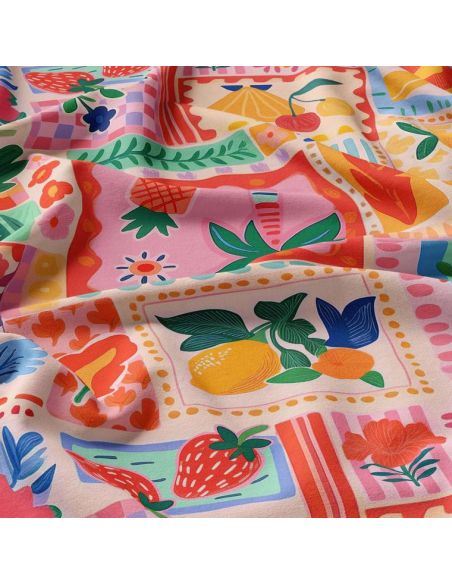 Tissu viscose fantaisie - Nice rose et orange