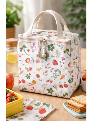 Tissu popeline de coton - Vitam blanc et rouge