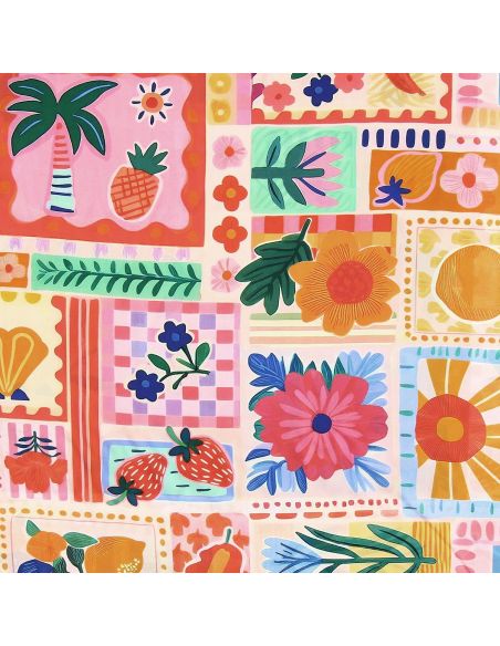 Tissu viscose fantaisie - Nice rose et orange