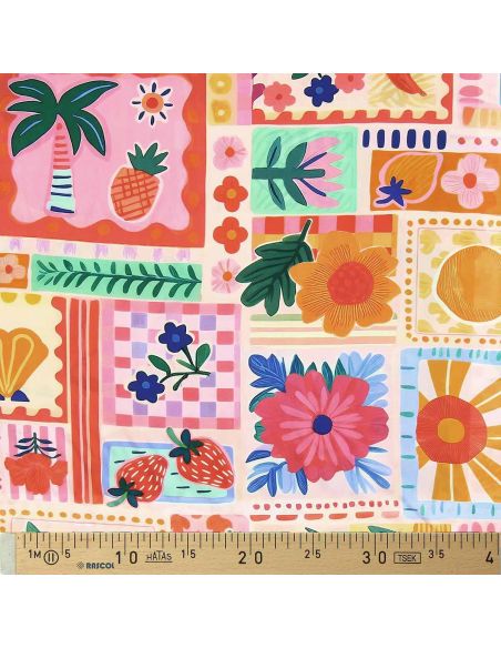 Tissu viscose fantaisie - Nice rose et orange