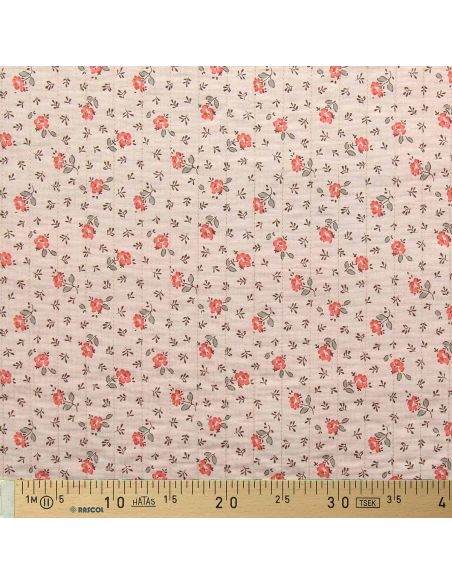 Tissu coton matelassé double face Olympe - Galet et rose