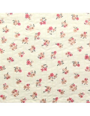 Tissu coton matelassé double face Molisa - Écru et rose