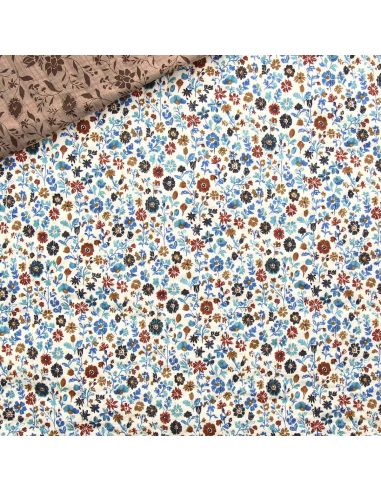 Tissu coton matelassé double face Aryada - Écru et mocha