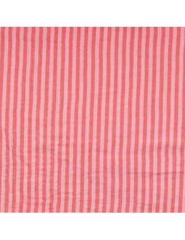 Tissu double gaze gaufrée rayures - Rose et cerise