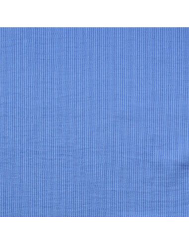 Tissu double gaze gaufrée rayures - Bleu et bleu ciel