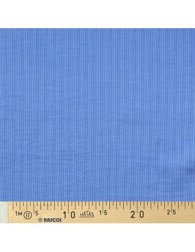 Tissu double gaze gaufrée rayures - Bleu et bleu ciel