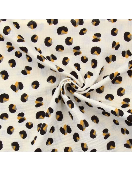 Tissu double gaze imprimé - Safari écru