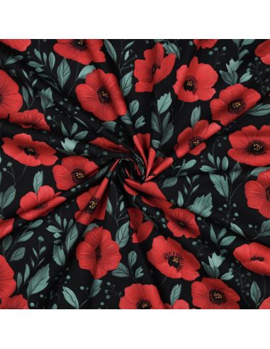 Tissu popeline de coton coquelicot - Noir