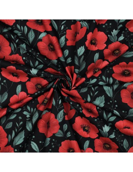 Tissu popeline de coton coquelicot - Noir