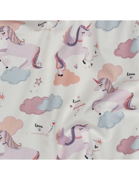 Tissu popeline de coton licorne - Blanc